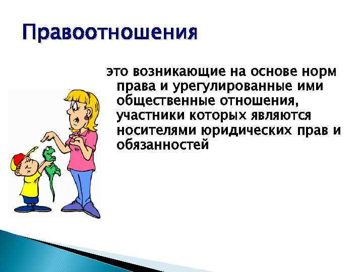 Правоотношения это возникающие на основе норм права и урегулированные ими общественные отношения, участники которых