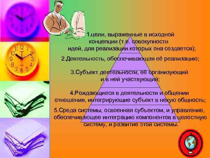 1. цели, выраженные в исходной концепции (т. е. совокупности идей, для реализации которых она