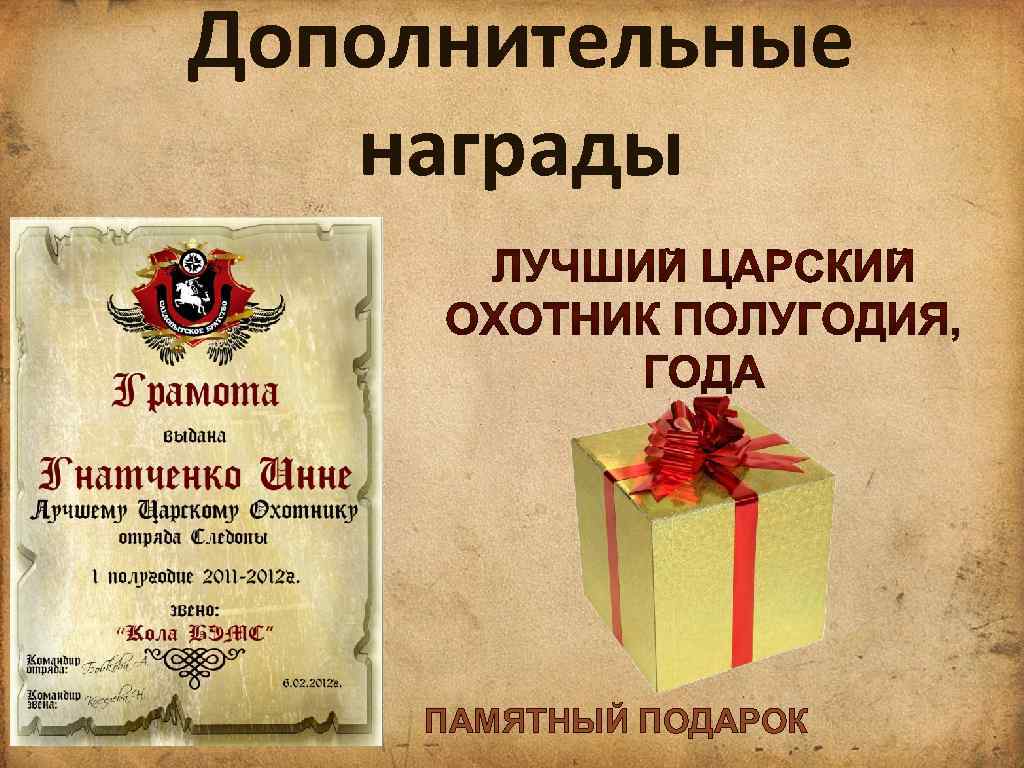 Дополнительные награды ПАМЯТНЫЙ ПОДАРОК 