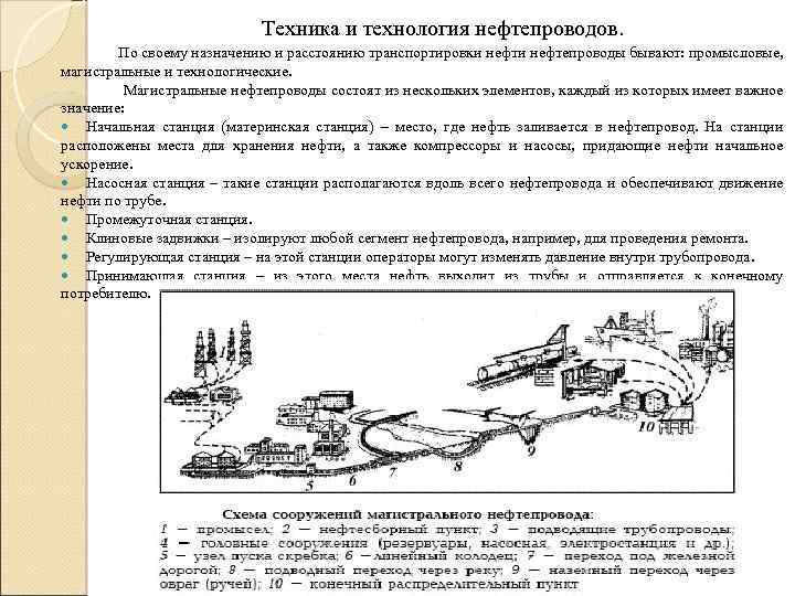 Техника и технология нефтепроводов. По своему назначению и расстоянию транспортировки нефтепроводы бывают: промысловые, магистральные