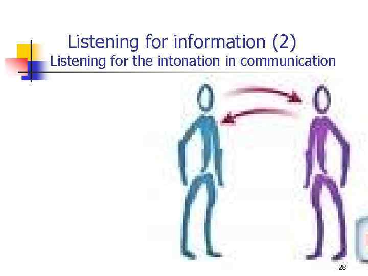 Listening for information (2) Listening for the intonation in communication 28 