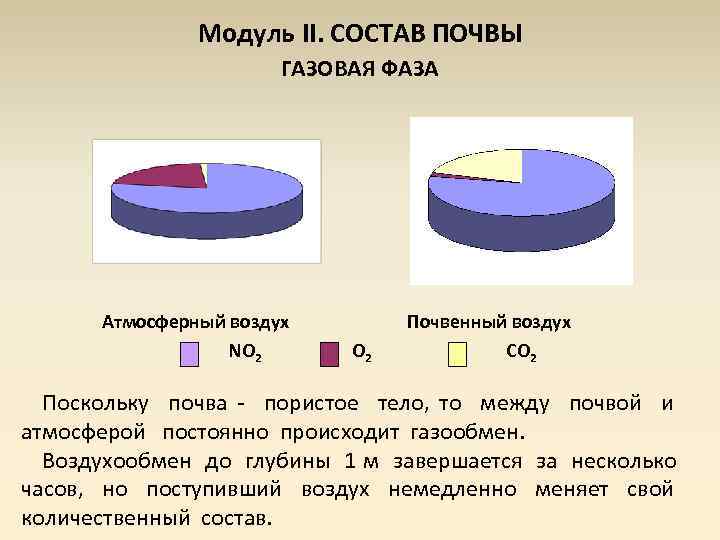 Модуль II. СОСТАВ ПОЧВЫ ГАЗОВАЯ ФАЗА Атмосферный воздух Почвенный воздух NO 2 О 2