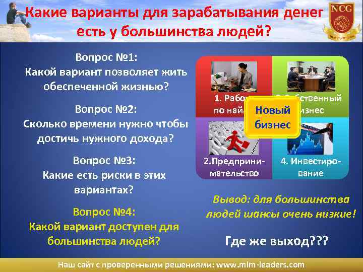 Какие варианты для зарабатывания денег есть у большинства людей? Вопрос № 1: Какой вариант