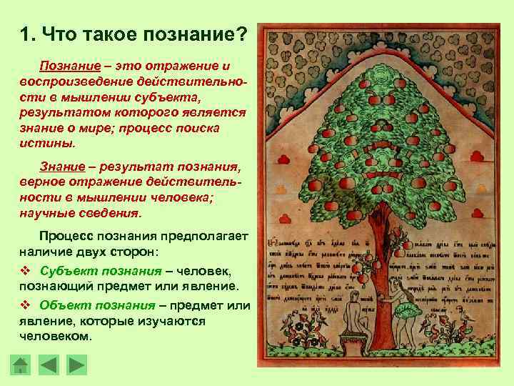 1. Что такое познание? Познание – это отражение и воспроизведение действительности в мышлении субъекта,