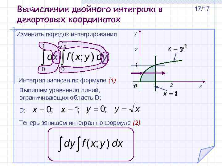 Область d изображена на рисунке тогда значение двойного интеграла равно dxdy