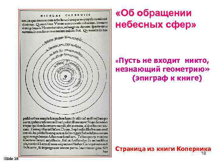  «Об обращении небесных сфер» «Пусть не входит никто, незнающий геометрию» (эпиграф к книге)