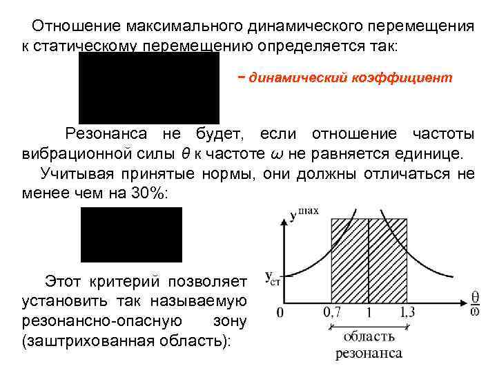  Отношение максимального динамического перемещения к статическому перемещению определяется так: − динамический коэффициент Резонанса