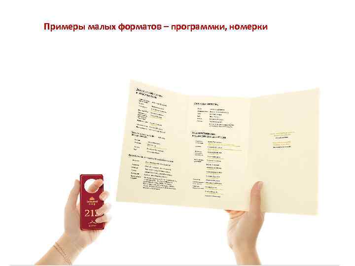 Примеры малых форматов – программки, номерки 