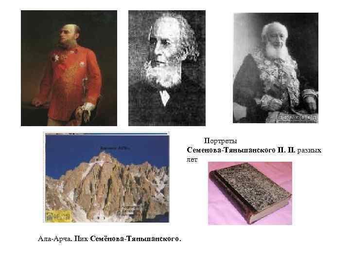  Портреты Семенова-Тяньшанского П. П. разных лет Ала-Арча. Пик Семёнова-Тяньшанского. 