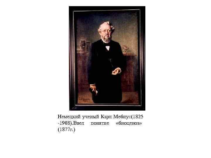 Немецкий ученый Карл Мебиус(1825 -1908). Ввел понятие «биоценоз» (1877 г. ) 