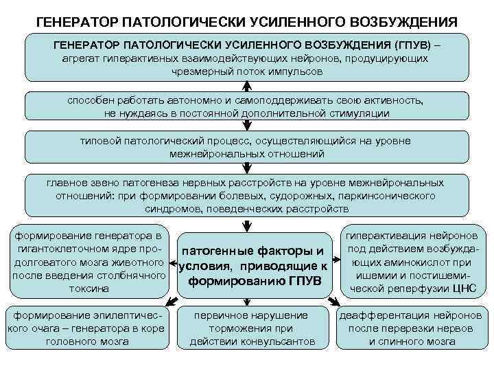 Схема механизмов формирования генератора патологически усиленного возбуждения