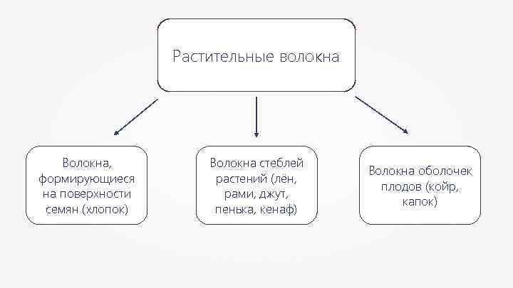 Растительные волокна Волокна, формирующиеся на поверхности семян (хлопок) Волокна стеблей растений (лён, рами, джут,