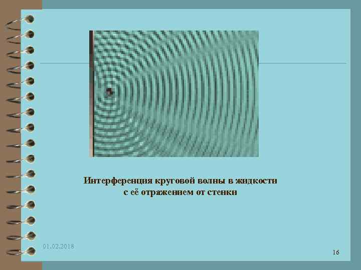 Интерференция круговой волны в жидкости с её отражением от стенки 01. 02. 2018 16