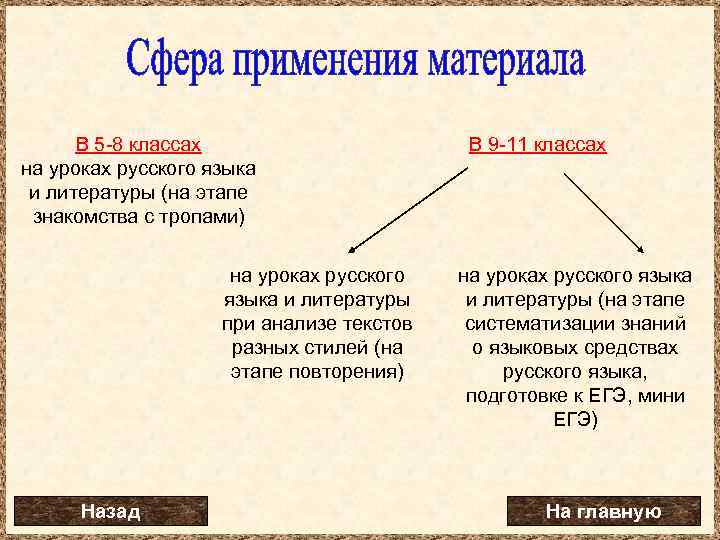 В 5 -8 классах на уроках русского языка и литературы (на этапе знакомства с