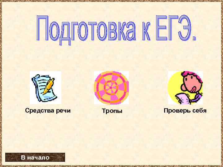 Средства речи В начало Тропы Проверь себя 