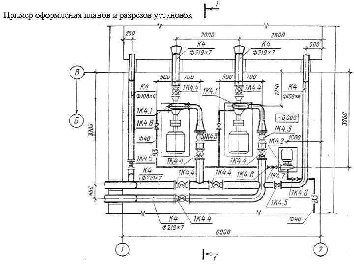 Пример оформления планов и разрезов установок 