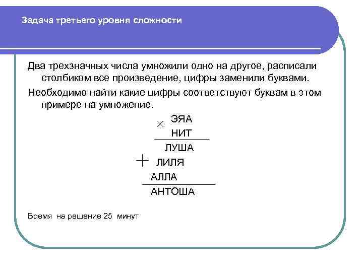 Задача третьего уровня сложности Два трехзначных числа умножили одно на другое, расписали столбиком все