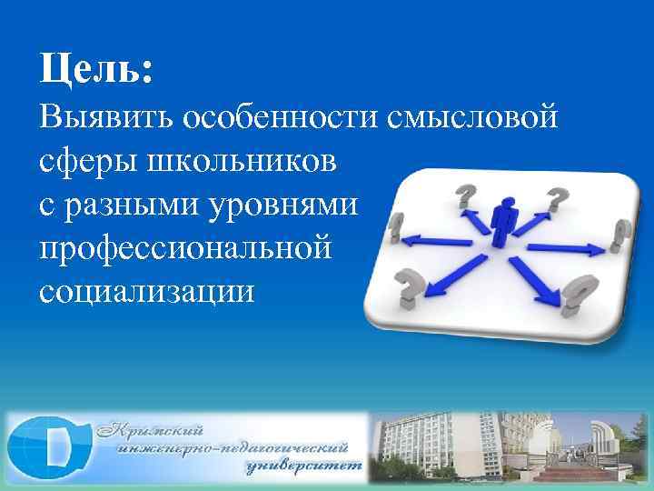 Цель: Выявить особенности смысловой сферы школьников с разными уровнями профессиональной социализации 