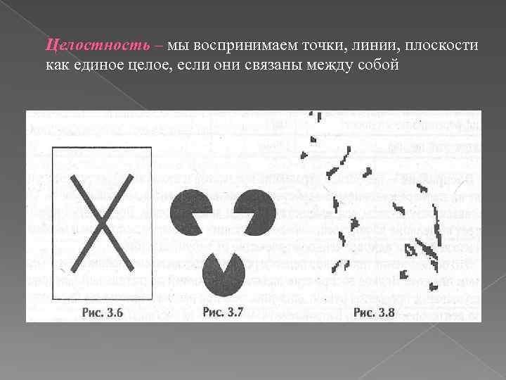 Целостность – мы воспринимаем точки, линии, плоскости как единое целое, если они связаны между