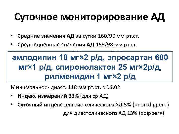 Суточное мониторирование АД • Средние значения АД за сутки 160/90 мм рт. ст. •