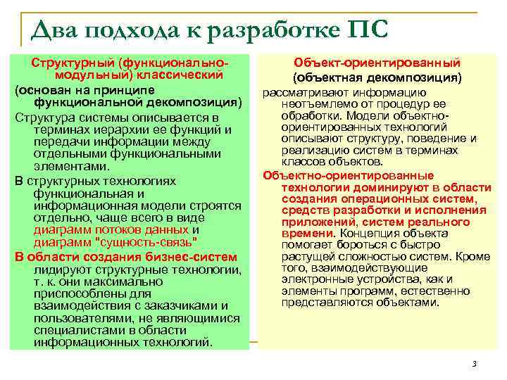 Два подхода к разработке ПС Структурный (функциональномодульный) классический (основан на принципе функциональной декомпозиция) Структура