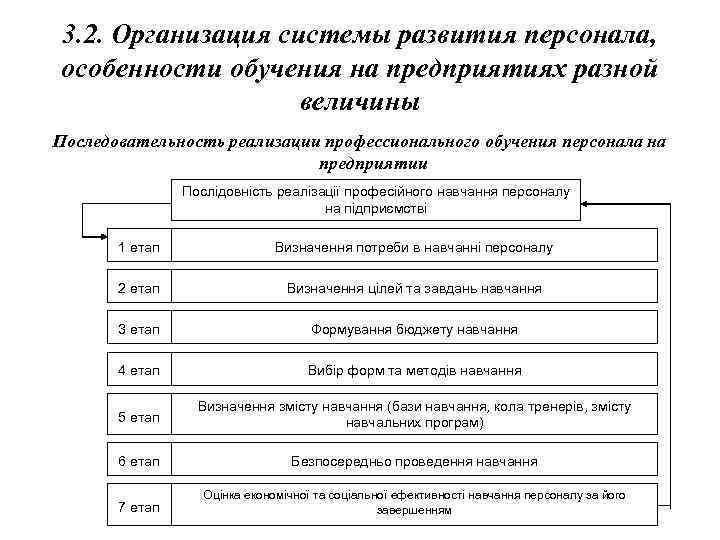 3. 2. Организация системы развития персонала, особенности обучения на предприятиях разной величины Последовательность реализации