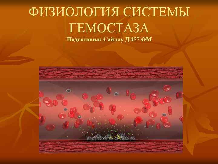 ФИЗИОЛОГИЯ СИСТЕМЫ ГЕМОСТАЗА Подготовил: Сайлау Д 457 ОМ 