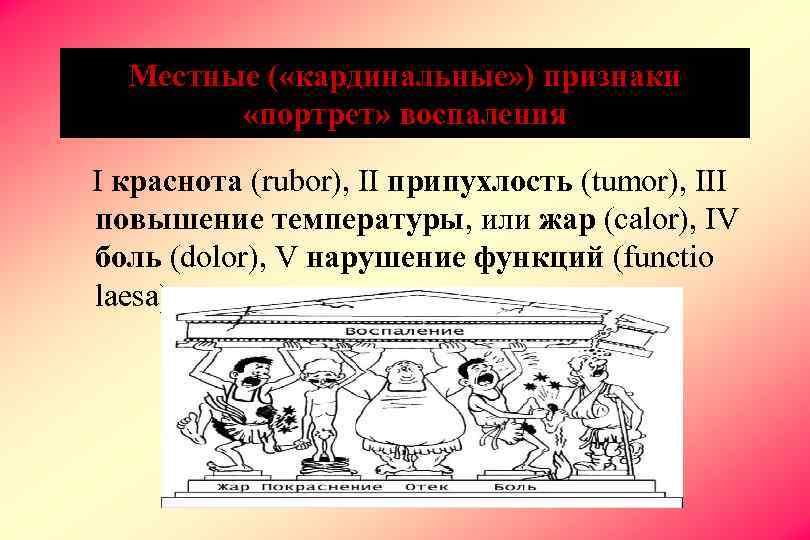 Рубор. Rubor tumor признаки воспаления. Признаки воспаления тумор Рубор. Functio laesa — нарушение функции. Кардинальные признаки воспаления.