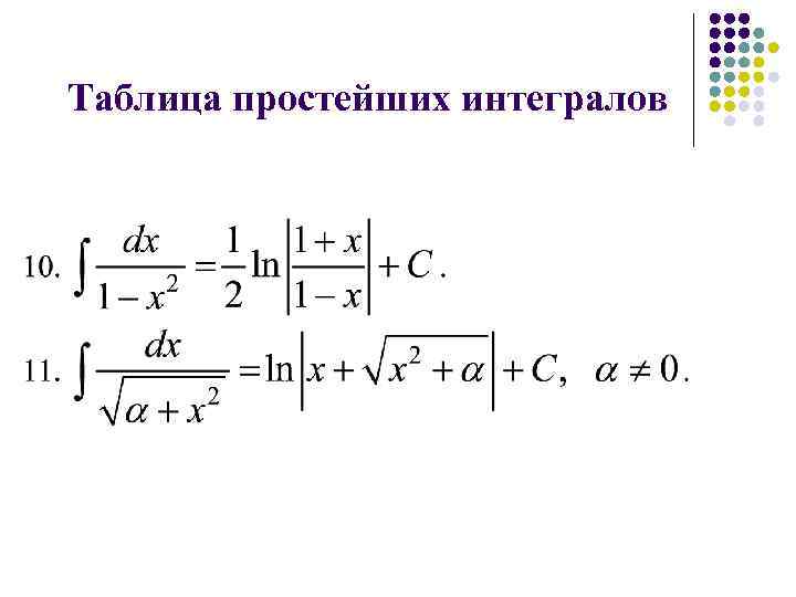 Таблица простейших интегралов 