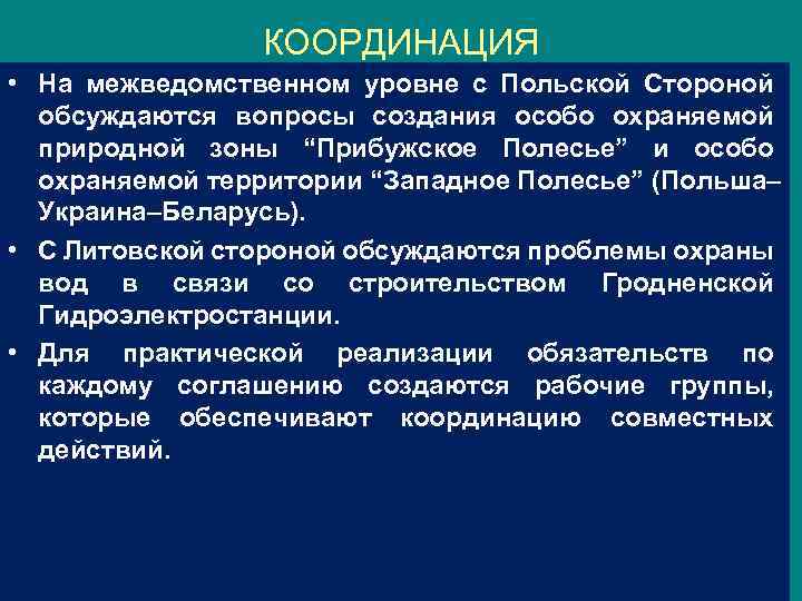 КООРДИНАЦИЯ • На межведомственном уровне с Польской Стороной обсуждаются вопросы создания особо охраняемой природной