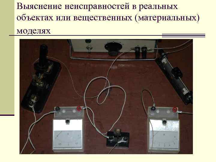 Выяснение неисправностей в реальных объектах или вещественных (материальных) моделях 