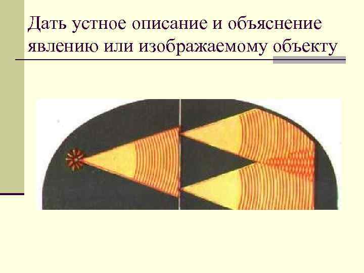 Дать устное описание и объяснение явлению или изображаемому объекту 