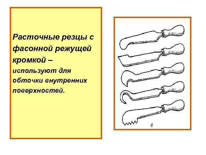 Расточные резцы с фасонной режущей кромкой – используют для обточки внутренних поверхностей. 