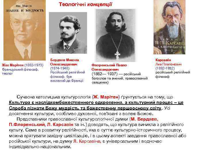 Теологічні концепції Жак Марітен (1882 1973) Французький філософ, теолог Бердяев Микола Олександрович (1874 1948)