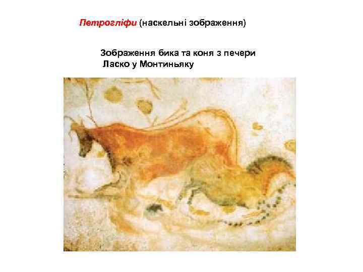 Петрогліфи (наскельні зображення) Зображення бика та коня з печери Ласко у Монтиньяку 