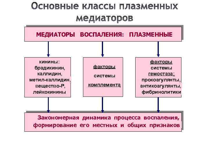 МЕДИАТОРЫ ВОСПАЛЕНИЯ: ПЛАЗМЕННЫЕ кинины: брадикинин, каллидин, метил-каллидин, вещество-Р, лейкокинины факторы системы комплемента факторы системы