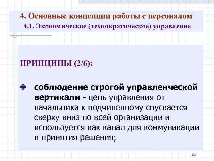 4. Основные концепции работы с персоналом 4. 1. Экономическое (технократическое) управление ПРИНЦИПЫ (2/6): соблюдение