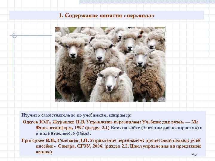 1. Содержание понятия «персонал» Изучить самостоятельно по учебникам, например: Одегов Ю. Г. , Журавлев