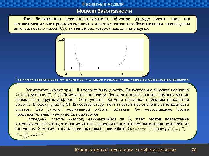 Расчетные модели Модели безотказности Для большинства невосстанавливаемых объектов (прежде всего таких как комплектующие электрорадиоизделия)