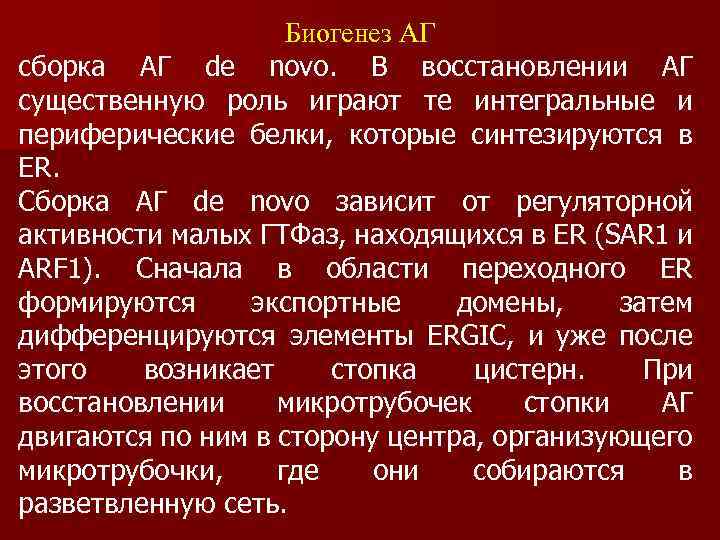Биогенез АГ сборка АГ de novo. В восстановлении АГ существенную роль играют те интегральные