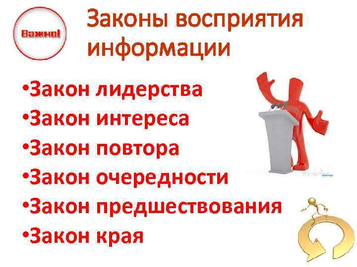 Законы восприятия информации • Закон лидерства • Закон интереса • Закон повтора • Закон