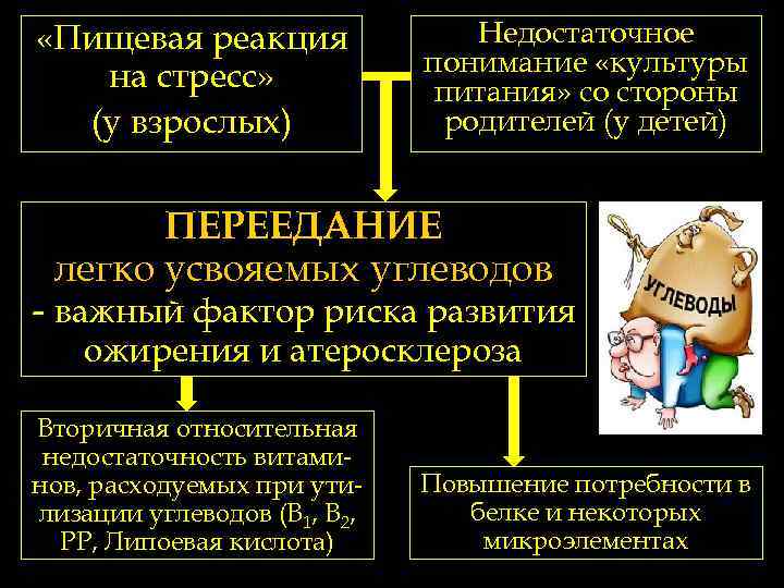  «Пищевая реакция на стресс» (у взрослых) Недостаточное понимание «культуры питания» со стороны родителей