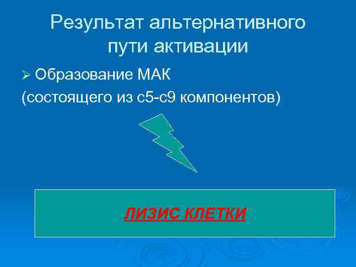 Результат альтернативного пути активации Ø Образование МАК (состоящего из с5 -с9 компонентов) ЛИЗИС КЛЕТКИ