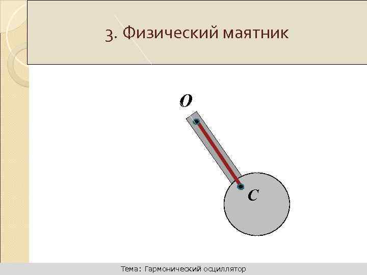 Динамика поступательного движения Математический маятник 3. Физический маятник О С Тема: Гармонический осциллятор 