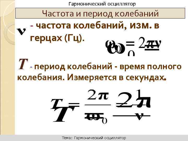 Динамика поступательного движения Гармонический осциллятор Частота и период колебаний - частота колебаний, изм. в