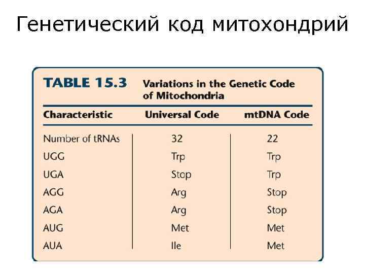 Генетический код митохондрий 
