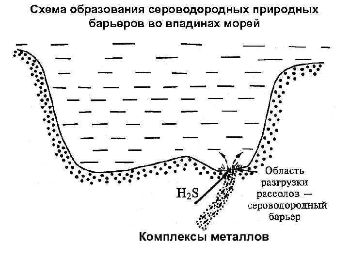 Схема образования сероводородных природных барьеров во впадинах морей 