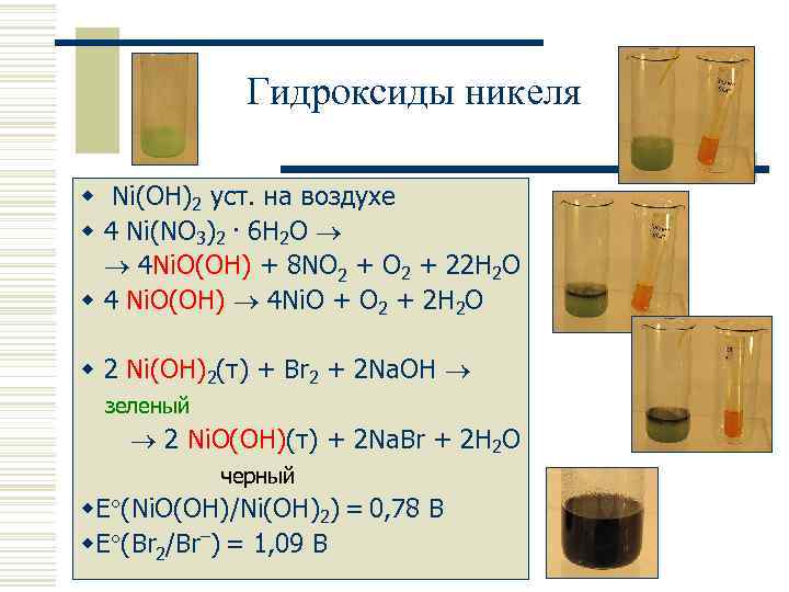Гидроксиды никеля w Ni(OH)2 уст. на воздухе w 4 Ni(NO 3)2. 6 H 2