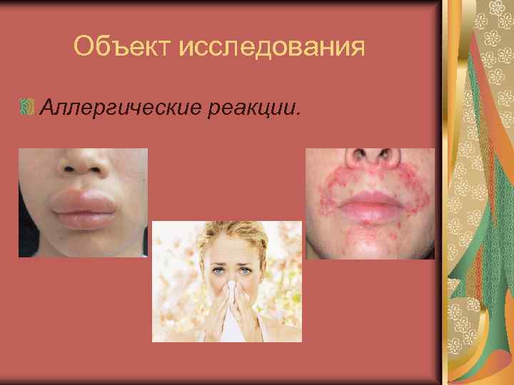 Объект исследования Аллергические реакции. 
