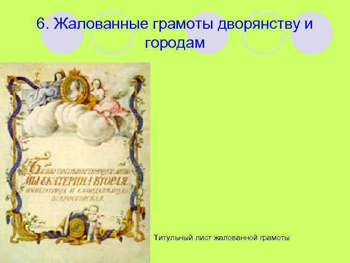 6. Жалованные грамоты дворянству и городам 01. 02. 2018 Титульный лист жалованной грамоты 